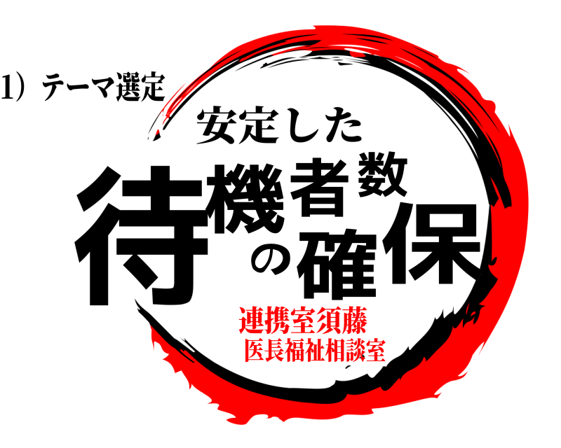 1）テーマ選定 待機者数の確保 安定した 連携室須藤医長福祉相談室